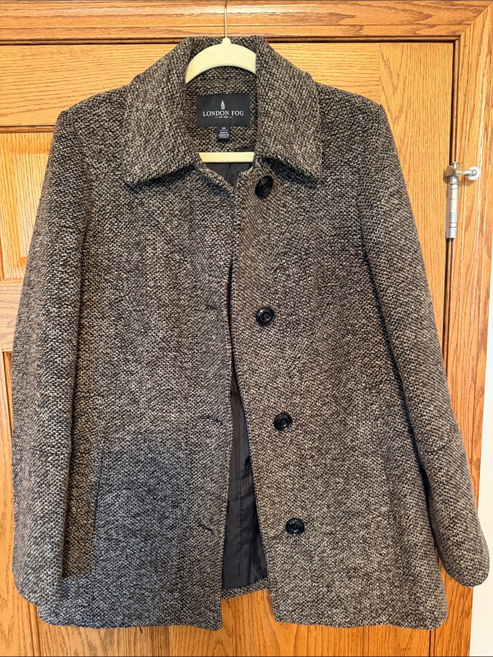 London Fog Women's Gray Tweed Single-Breasted Pea Coat